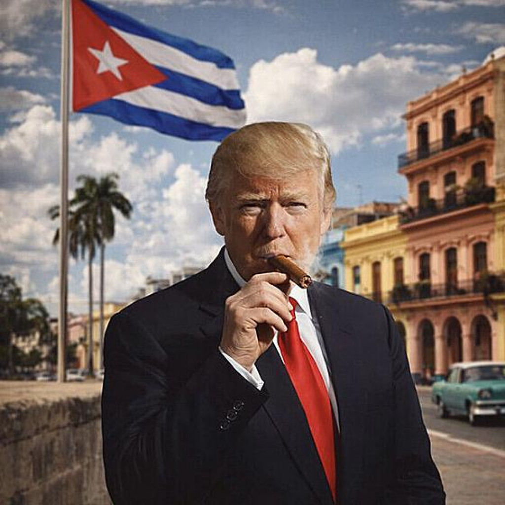 Cez soci&aacute;lne siete poslal Donald Trump odkaz Kube s cigarou v &uacute;stach. FOTO: Donald J. Trump (Truth Social)