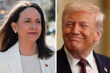 Venezuelsk&aacute; opozičn&aacute; l&iacute;derka Maria Corina Machadov&aacute; a americk&yacute; prezident Donald Trump. FOTO: Reuters