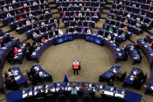 Predsedn&iacute;čka Eur&oacute;pskej komisie Ursula von der Leyenov&aacute; predn&aacute;&scaron;a v Eur&oacute;pskom parlamente v &Scaron;trasburgu. FOTO: Reuters