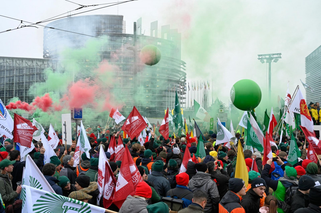 Farm&aacute;ri protestuj&uacute; proti obchodnej dohode medzi E&Uacute; a zoskupen&iacute;m Mercusor v &Scaron;trasburgu. FOTO: TASR/AP