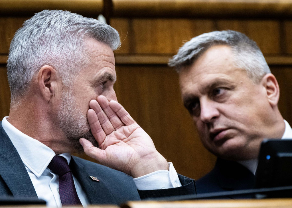 Podpredsedovia N&aacute;rodnej rady Tibor Ga&scaron;par a Andrej Danko počas janu&aacute;rov&eacute;ho rokovania parlamentu. FOTO: TASR/J. Kotian