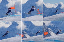 Na kombosn&iacute;mke americk&aacute; lyžiarka Lindsey Vonnov&aacute; pad&aacute; v zjazde žien na zimn&yacute;ch olympijsk&yacute;ch hr&aacute;ch v Cortine d&lsquo;Ampezzo. FOTO: TASR/AP