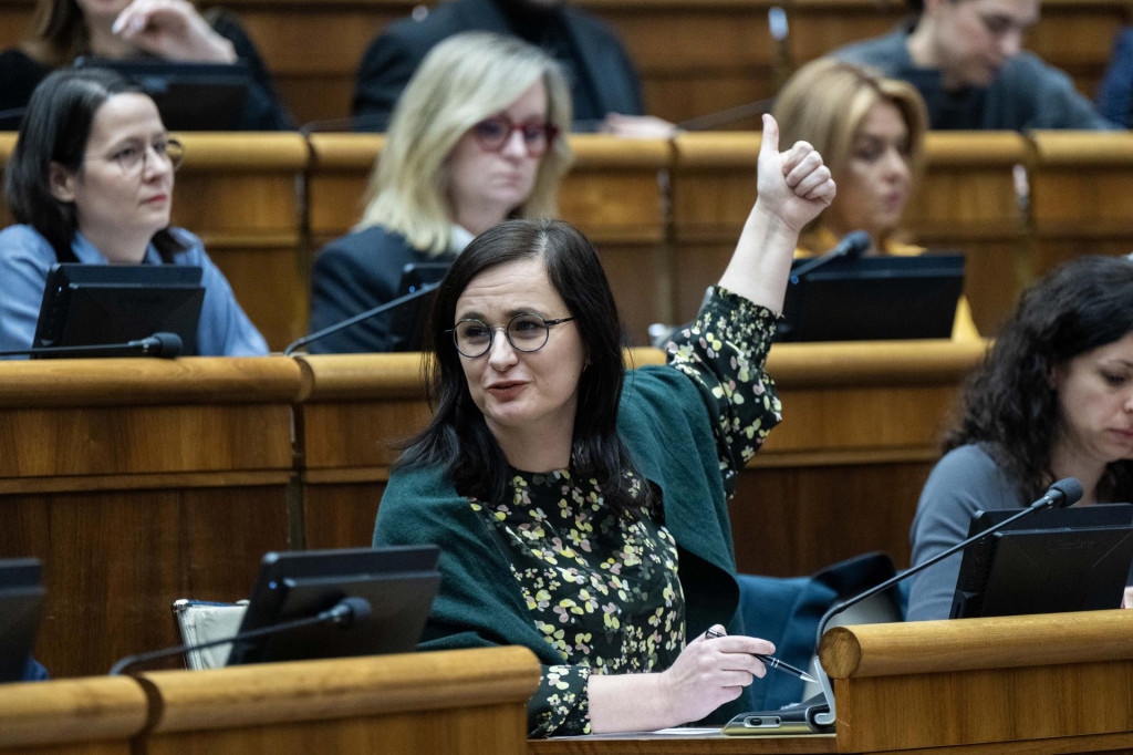 Na sn&iacute;mke poslankyňa parlementu Zuzana Mesterov&aacute; (Progres&iacute;vne Slovensko) počas 46. sch&ocirc;dze N&aacute;rodnej rady k n&aacute;vrhom na vyslovenie ned&ocirc;very siedmim ministrom. FOTO: TASR/Jakub Kotian
