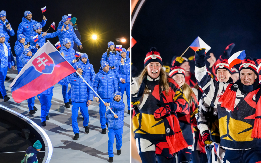 Slovensk&iacute; a česk&iacute; olympionici na otv&aacute;racom ceremoni&aacute;li ZOH 2026 Mil&aacute;no-Cortina. FOTO: TASR/Jaroslav Nov&aacute;k, TASR/AP, kol&aacute;ž HN
