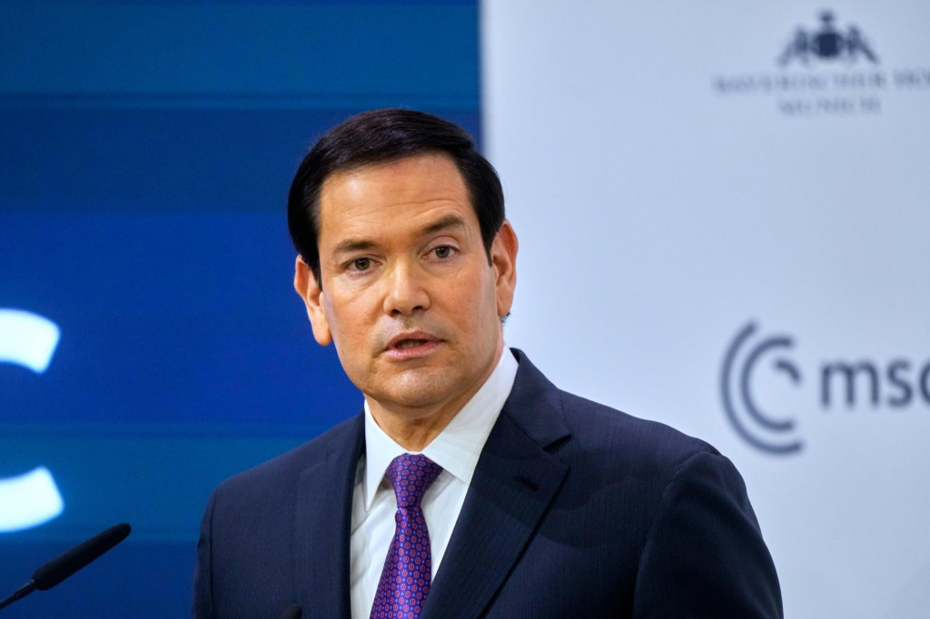 Americk&yacute; minister zahraničn&yacute;ch vec&iacute; Marco Rubio počas prejavu na Mn&iacute;chovskej bezpečnostnej konferencii (MSC) v Mn&iacute;chove 14. febru&aacute;ra 2026. FOTO:TASR/AP