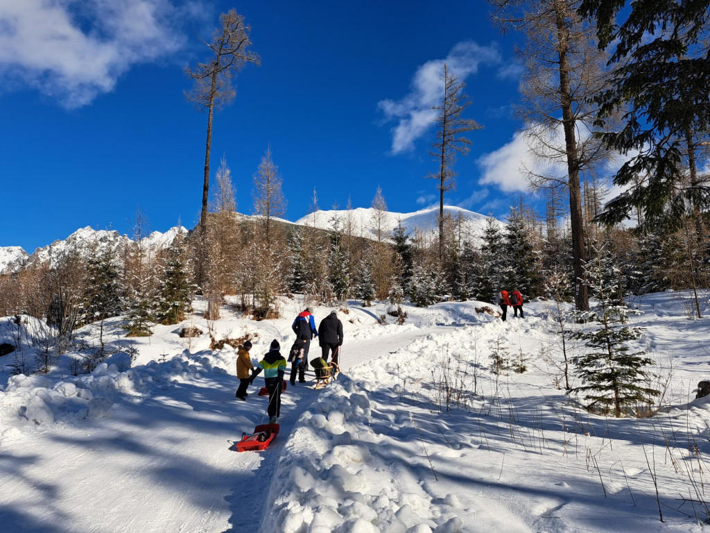 Na sn&iacute;mke turisti na trase na Popradsk&eacute; pleso v nedeľu 1. febru&aacute;ra 2026. FOTO: TASR/Adri&aacute;na Hudecov&aacute;