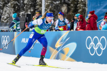 Paul&iacute;na B&aacute;tovsk&aacute; Fialkov&aacute; počas ženskej &scaron;tafety na 4&times;6 km na zimn&yacute;ch olympijsk&yacute;ch hr&aacute;ch. FOTO: TASR/A. Galica