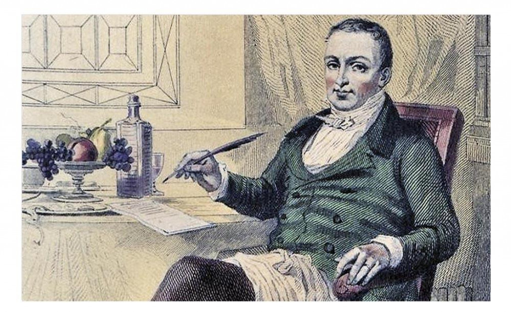 Franc&uacute;zsky pr&aacute;vnik, politik, ekon&oacute;m, huslista, ale predov&scaron;etk&yacute;m milovn&iacute;k a znalec dobr&eacute;ho jedla a pitia, prv&yacute; gastro&scaron;pecialista dej&iacute;n, Jean Anthelme Brillat-Savarin, na dobovom portr&eacute;te, ktor&yacute; v 20. rokoch 19. storočia zdobil aj prv&eacute; vydanie jeho sl&aacute;vnej Fyziol&oacute;gie chuti.