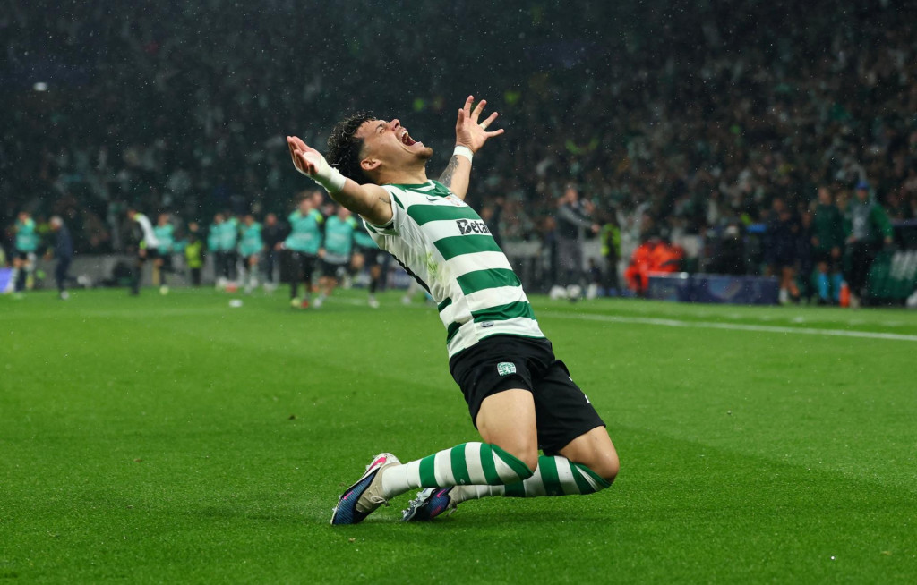 Maximiliano Araujo zo Sportingu CP oslavuje strelenie &scaron;tvrt&eacute;ho g&oacute;lu v predĺžen&iacute;. FOTO: REUTERS