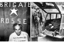 Aldo Moro ako rukojemn&iacute;k Červen&yacute;ch brig&aacute;d, na sn&iacute;mke vpravo je jeho mŕtve telo, ktor&eacute; teroristi nechali v kufri zaparkovan&eacute;ho auta 55 dn&iacute; po tom, ako expremi&eacute;ra uniesli.