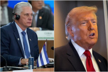 Zľava kub&aacute;nsky prezident Miguel D&iacute;az-Canel a prezident USA Donald Trump. FOTO: TASR/AP