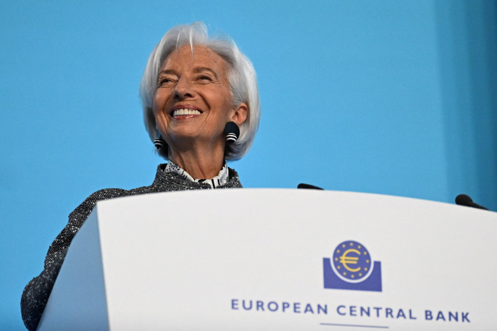 Prezidentka ECB Christine Lagardeov&aacute; na tlačovej konferencii banky vo Frankfurte nad Mohanom. FOTO: REUTERS