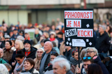 Protest proti b&yacute;val&eacute;mu slovinsk&eacute;mu premi&eacute;rovi a opozičn&eacute;mu l&iacute;drovi Janezovi Jan&scaron;ovi v Ľubľane v Slovinsku. FOTO: Reuters