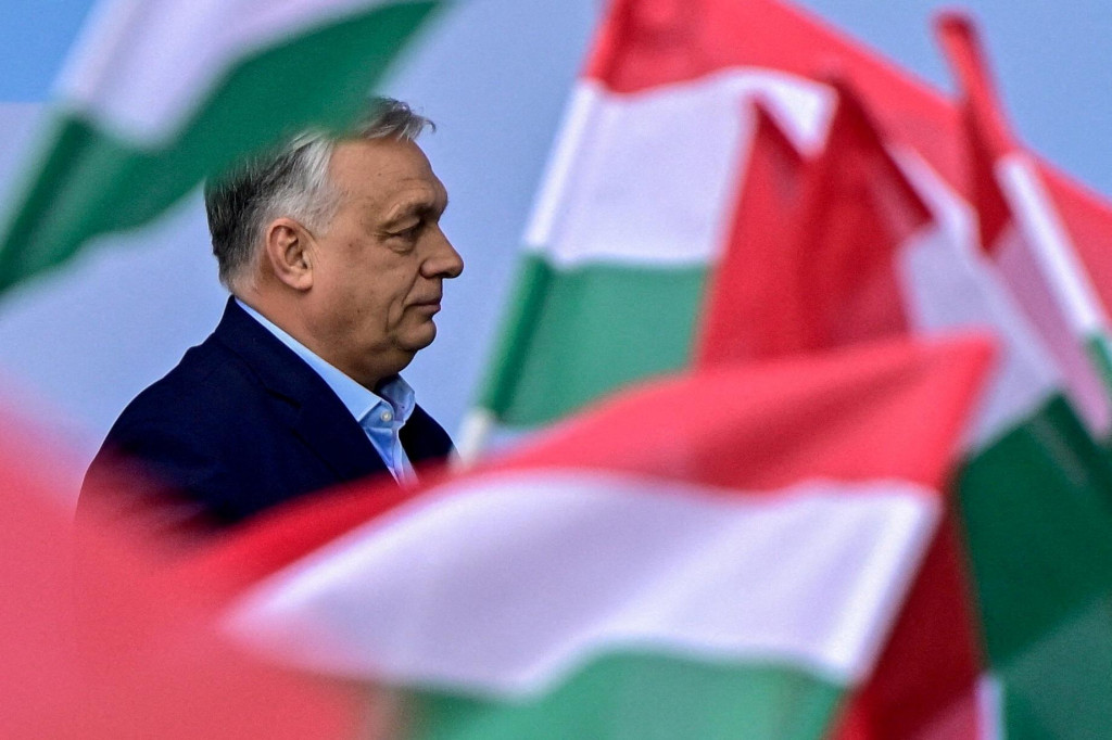 Maďarsk&yacute; premi&eacute;r Viktor Orb&aacute;n na stretnut&iacute; patriotov v Budape&scaron;ti. FOTO: REUTERS