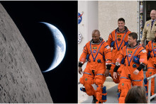 Na palube lode Orion s&uacute; &scaron;tyria astronauti. T&iacute; 6. apr&iacute;la dosiahli rekordn&uacute; vzdialenosť od Zeme. FOTO: Reuters, kol&aacute;ž HN