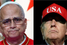Kol&aacute;ž vytvoren&aacute; z fotografi&iacute; p&aacute;peža Leva XIV.- teho a americk&eacute;ho prezidenta Donalda Trumpa, ktor&yacute; na soci&aacute;lnej sieti verb&aacute;lne za&uacute;točil na hlavu katol&iacute;ckej cirkvi . FOTO: REUTERS