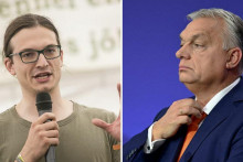 Viktor Orb&aacute;n a jeho syn G&aacute;spar. FOTO: Reuters, F&eacute;lh&aacute;z; Kol&aacute;ž: HN