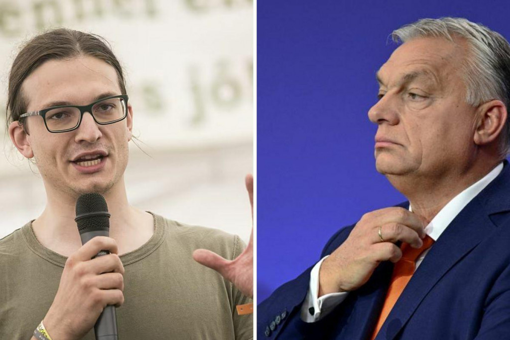 Viktor Orb&aacute;n a jeho syn G&aacute;spar. FOTO: Reuters, F&eacute;lh&aacute;z; Kol&aacute;ž: HN