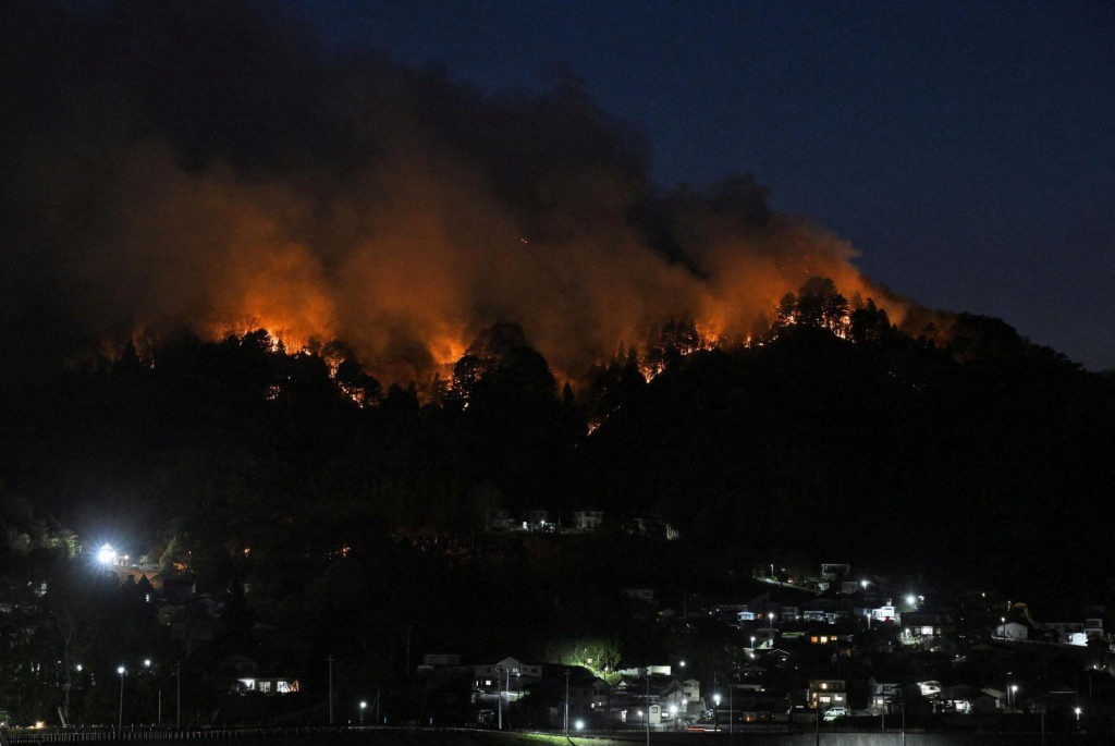 Požiare, ktor&eacute; vypukli v dvoch okresoch v Ocuči v prefekt&uacute;re Iwate, sa podľa odhadov roz&scaron;&iacute;rili na celkov&uacute; plochu 1176 hekt&aacute;rov. FOTO: Reuters