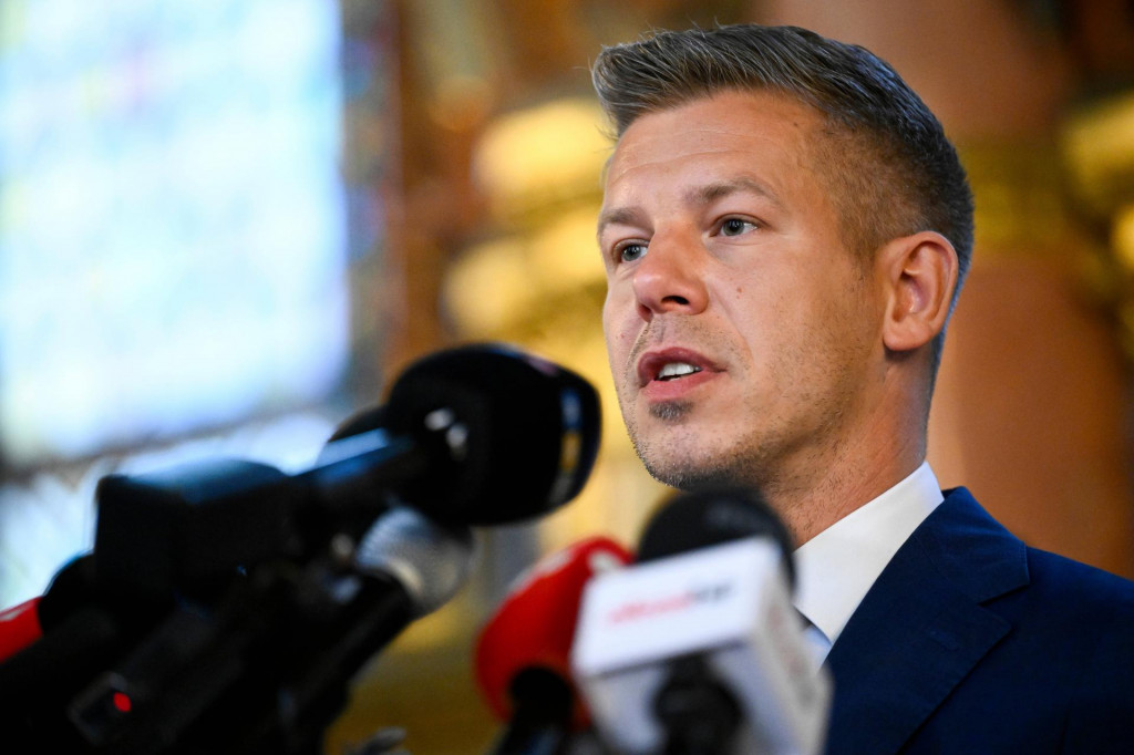Kandid&aacute;t v&iacute;ťaznej strany Tisza na post maďarsk&eacute;ho premi&eacute;ra P&eacute;ter Magyar. FOTO: TASR/AP