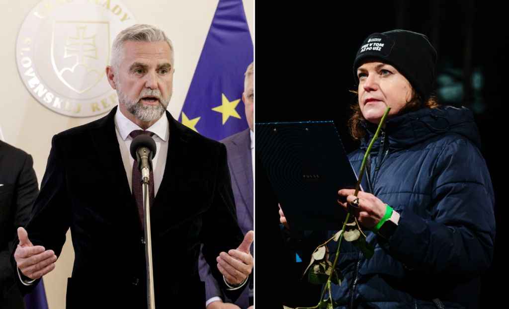 Podpredseda parlamentu Tibor Ga&scaron;par a &scaron;&eacute;fka nad&aacute;cie Zastavme korupciu Zuzana Petkov&aacute;. FOTO: TASR/Dano Veselsk&yacute; a Mafra/Miroslava Spodniakov&aacute;