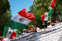 Demon&scaron;tranti m&aacute;vaj&uacute; mexick&yacute;mi vlajkami, zatiaľ čo farm&aacute;ri, poľnohospod&aacute;rski producenti a prepravcovia protestuj&uacute; proti n&aacute;siliu a požaduj&uacute; lep&scaron;ie podmienky pre poľnohospod&aacute;rsky sektor v Mexiko. FOTO: Reuters