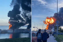 Ukrajinsk&eacute; drony zasiahli ropn&yacute; termin&aacute;l v Petrohrade. FOTO: X/@Tendar