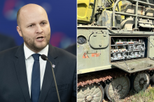 L&iacute;der mimoparlamentn&yacute;ch Demokratov Jaroslav Naď otvoril kauzu &uacute;dajn&eacute;ho v&yacute;vozu syst&eacute;mu protivzdu&scaron;nej obrany KUB. FOTO: TASR, Demokrati; Kol&aacute;ž: HN