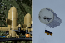 Ukrajinsk&eacute; drony hornet a stratosf&eacute;rick&yacute; bal&oacute;n. FOTO: Reuters, X/Aerobavovna; Kol&aacute;ž: HN