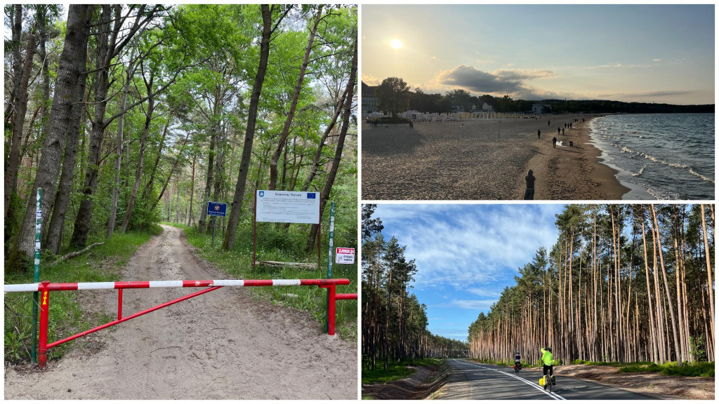 Vľavo hranica medzi Eur&oacute;pu a Ruskom. Vpravo hore pl&aacute;ž v meste Sopot a dole les v okol&iacute; mesta Świnoujście FOTO: Martin Marko
