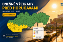 Aktu&aacute;lne v&yacute;strahy pred teplom na utorok. FOTO: SHM&Uacute;, upraven&eacute; pomocou AI