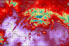 Hor&uacute;čavy na Slovensku zosilnej&uacute; a bud&uacute; atakovať 40 stupňov. MAPA: Miroslav &Scaron;inger/GOSPACE/Atmoseer app