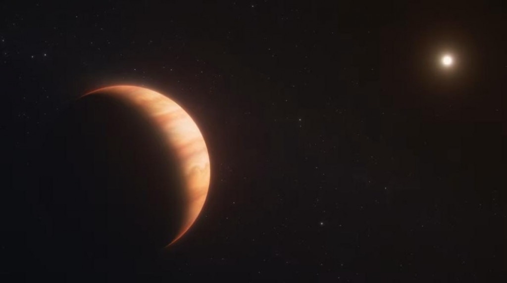 Ilustr&aacute;cia zobrazuje exoplan&eacute;tu WD 1856 b na obežnej dr&aacute;he okolo mŕtveho bieleho trpasl&iacute;ka. FOTO: NASA/ESA/CSA/R. Crawford (STScI)