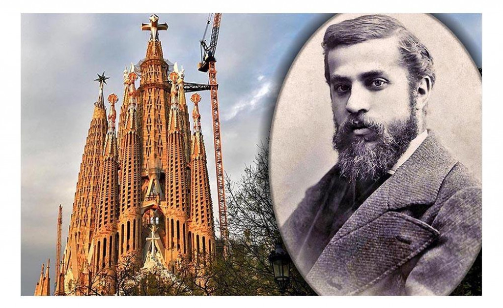 Katedr&aacute;la Sv&auml;tej rodiny (Sagrada Fam&iacute;lia) v Barcelone a jej autor, &scaron;panielsky architekt Antoni Gaud&iacute;.