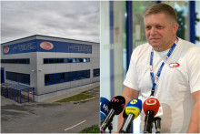 Zľava v&yacute;robn&aacute; hala spoločnosti ZKW Slovakia a predseda vl&aacute;dy Robert Fico po odpracovan&iacute; nočnej zmeny v tomto z&aacute;vode. FOTO: TASR/M. Palkovič, H. Mi&scaron;ovič