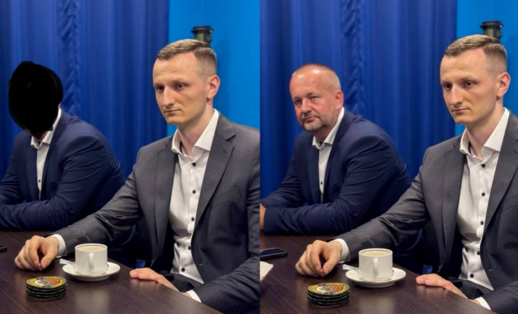 PS zverejnilo kol&aacute;ž, na ktorej je &uacute;dajne J&aacute;n Gr&oacute;f vľavo so začiernenou tv&aacute;rou, vpravo bez začiernenia. FOTO: Reprofoto PS