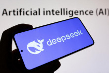 Logo firmy Deepseek logo na ilustr&aacute;cii s umelou inteligenciou. FOTO: Reuters