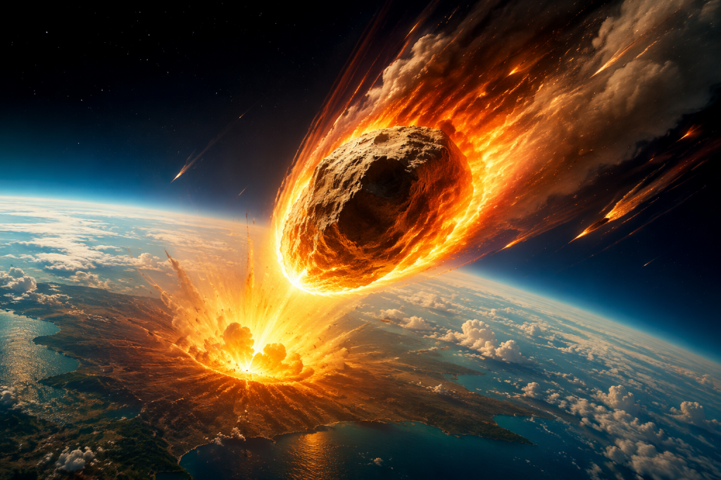 Ilustr&aacute;cia asteroidu, ktor&yacute; vyhubil dinosaurov.