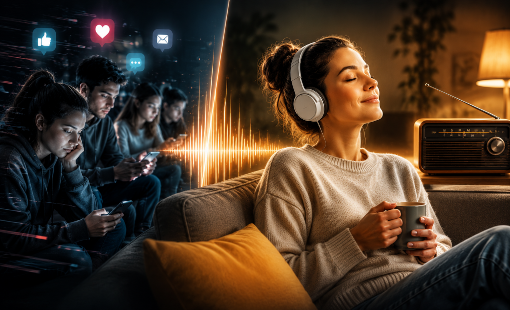 Čoraz viac ľud&iacute; hľad&aacute; &uacute;nik od displejov. R&aacute;dio z toho profituje.