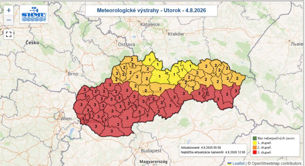Na v&auml;č&scaron;ine Slovenska plat&iacute; tret&iacute; stupeň v&yacute;strahy pred vysok&yacute;mi teplotami. FOTO: SHM&Uacute;