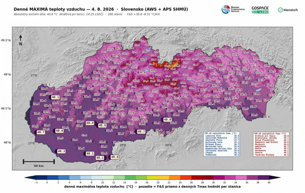 Dnes sa to 40-tkami na Slovensku len tak hemž&iacute;, uviedol k mape klimatol&oacute;g Jozef Pecho.