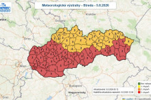 Slovensk&yacute; hydrometeorologick&yacute; &uacute;stav vydal v&yacute;strahy druh&eacute;ho a tretieho stupňa. FOTO: SHM&Uacute;