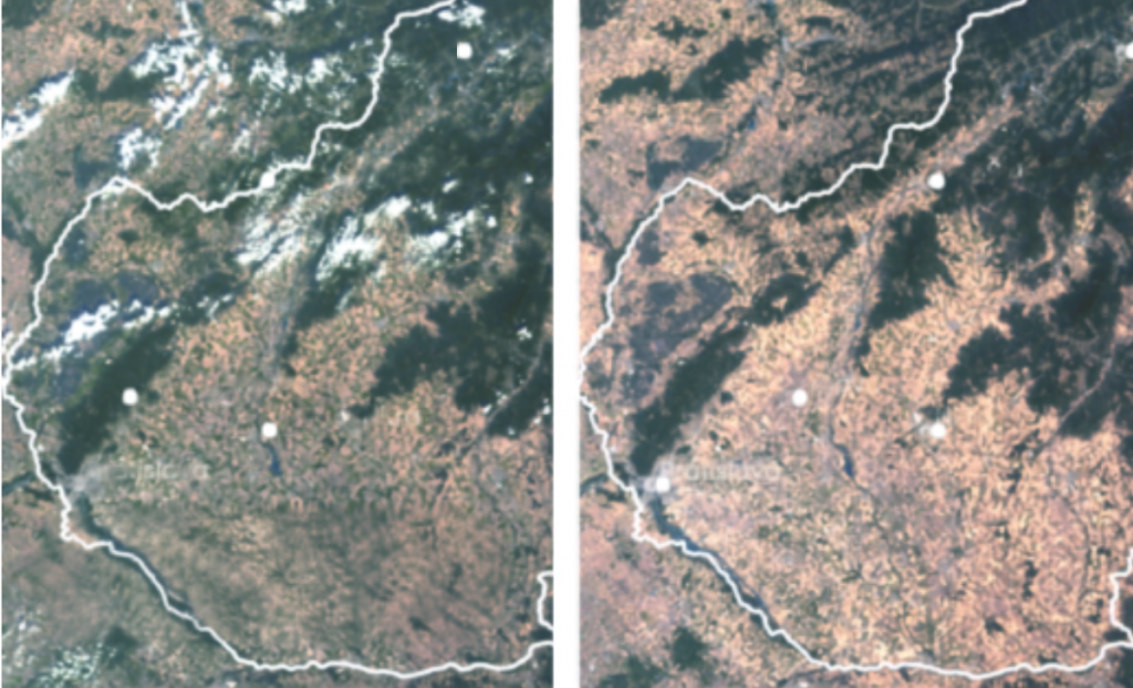 Porovnanie sn&iacute;mok zo satelitu Sentinel-3 z 15. augusta 2025 a 15. augusta 2026. ZDROJ: Geografick&yacute; &uacute;stav SAV