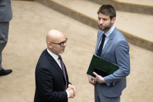 Predseda PS Michal &Scaron;imečka a predseda SaS Branislav Gr&ouml;hling. FOTO: TASR/Pavel Neubauer
