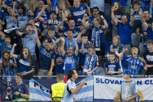 Roman Čerepkai (Slovan) sa raduje z g&oacute;lu počas prv&eacute;ho z&aacute;pasu play off Ligy majstrov vo futbale &Scaron;K Slovan Bratislava - NK Celje 19. augusta 2026 v Bratislave. FOTO: TASR/Martin Baumann