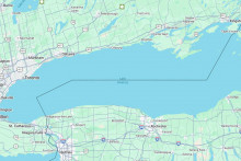 Mapa zobrazuj&uacute;ca n&aacute;zov Lake America namiesto Lake Ontario. FOTO: Reuters/Google