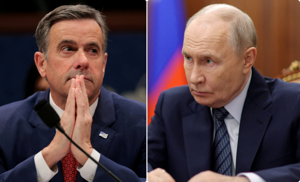 &Scaron;&eacute;f CIA John Ratcliffe a rusk&yacute; prezident Vladimir Putin. FOTO: REUTERS