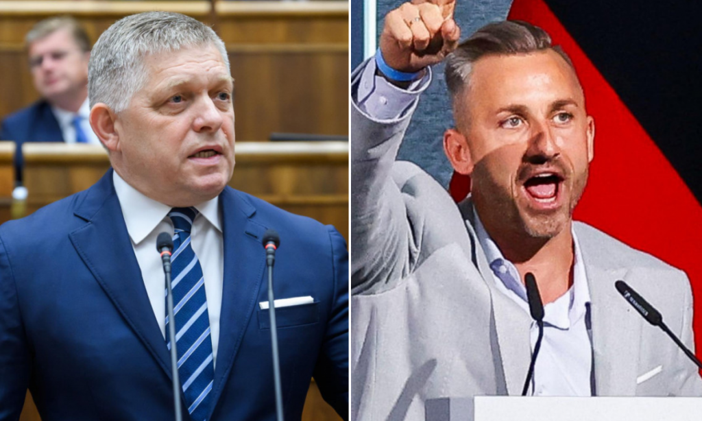 Premi&eacute;r Robert Fico a kandid&aacute;t AfD Ulrich Siegmund. FOTO: TASR/Jaroslav Nov&aacute;k/Reuters