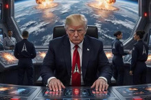 Obr&aacute;zok AI, v ktorom je Trump ako vodca vesm&iacute;rnych s&iacute;l. FOTO: TruthSocial/Donald Trump