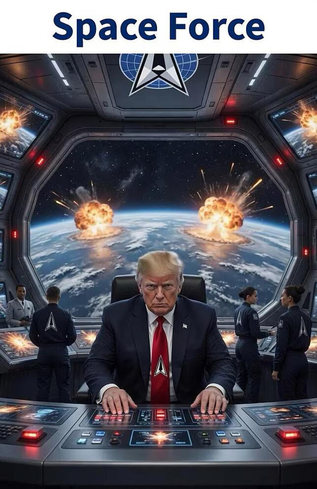 Obr&aacute;zok AI, v ktorom je Trump ako vodca vesm&iacute;rnych s&iacute;l. FOTO: TruthSocial/Donald Trump